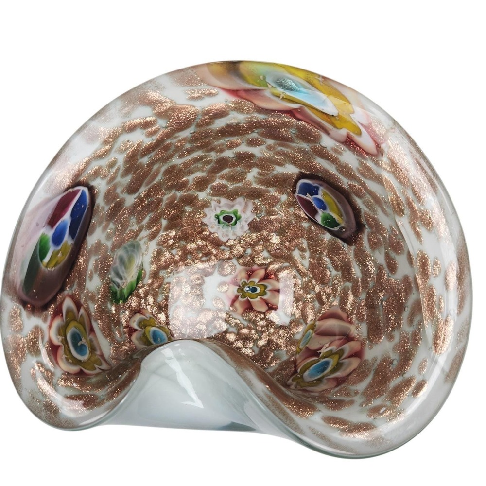Vintage Murano Glass‎ Bowl Millefiori Aventurine Hand Blown Mid Century Modern